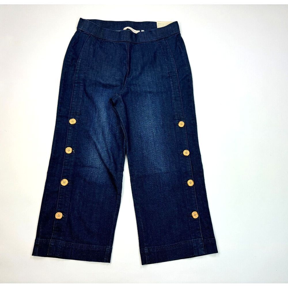 Soft Surrounding Side Button Wide leg Crop Denim Jeans Women M NWT Elastic Waist